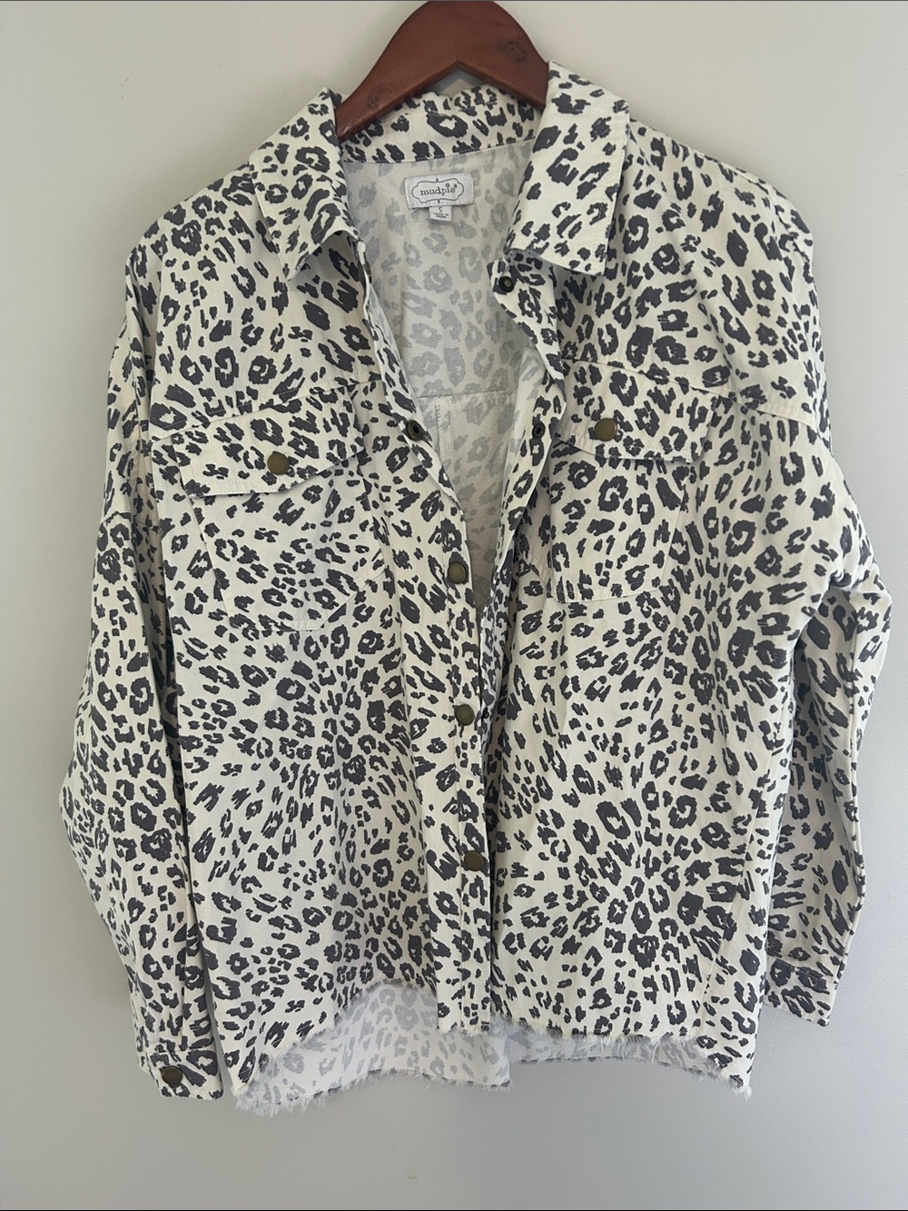 Mud Pie Cream & Black Leopard Print Jean Jacket